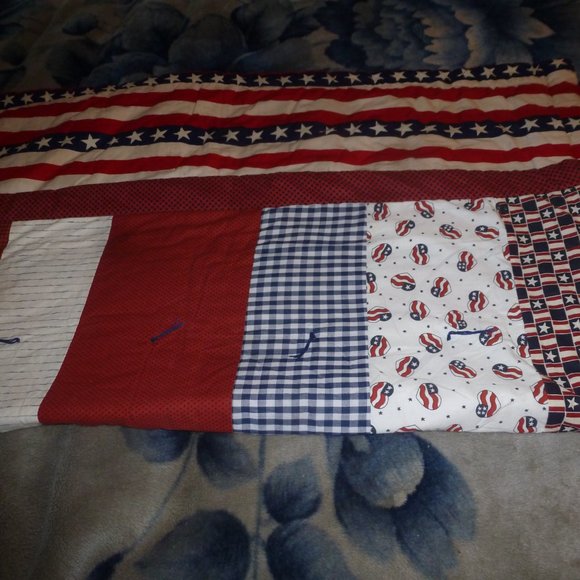 Holiday Special -HANDMADE Patriotic Reversible Baby Blanket Sz 43"x 38" - Picture 5 of 8